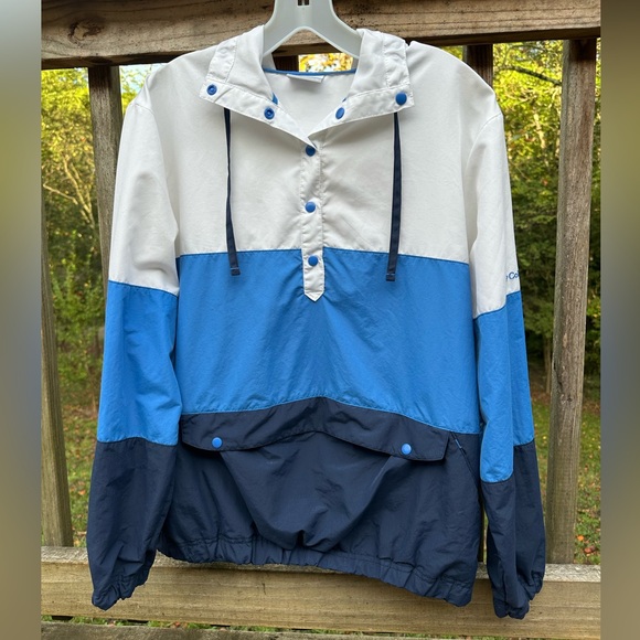 Columbia PFG Blue and White Anorak Windbreaker Jacket - Men’s Medium - Picture 1 of 15